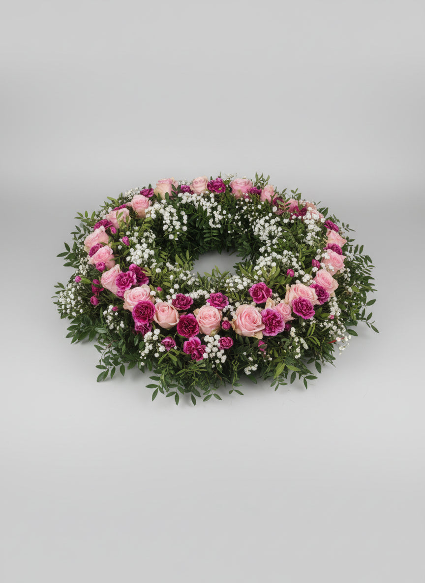 Stroik pod urne Różowy z białymi dodatkami