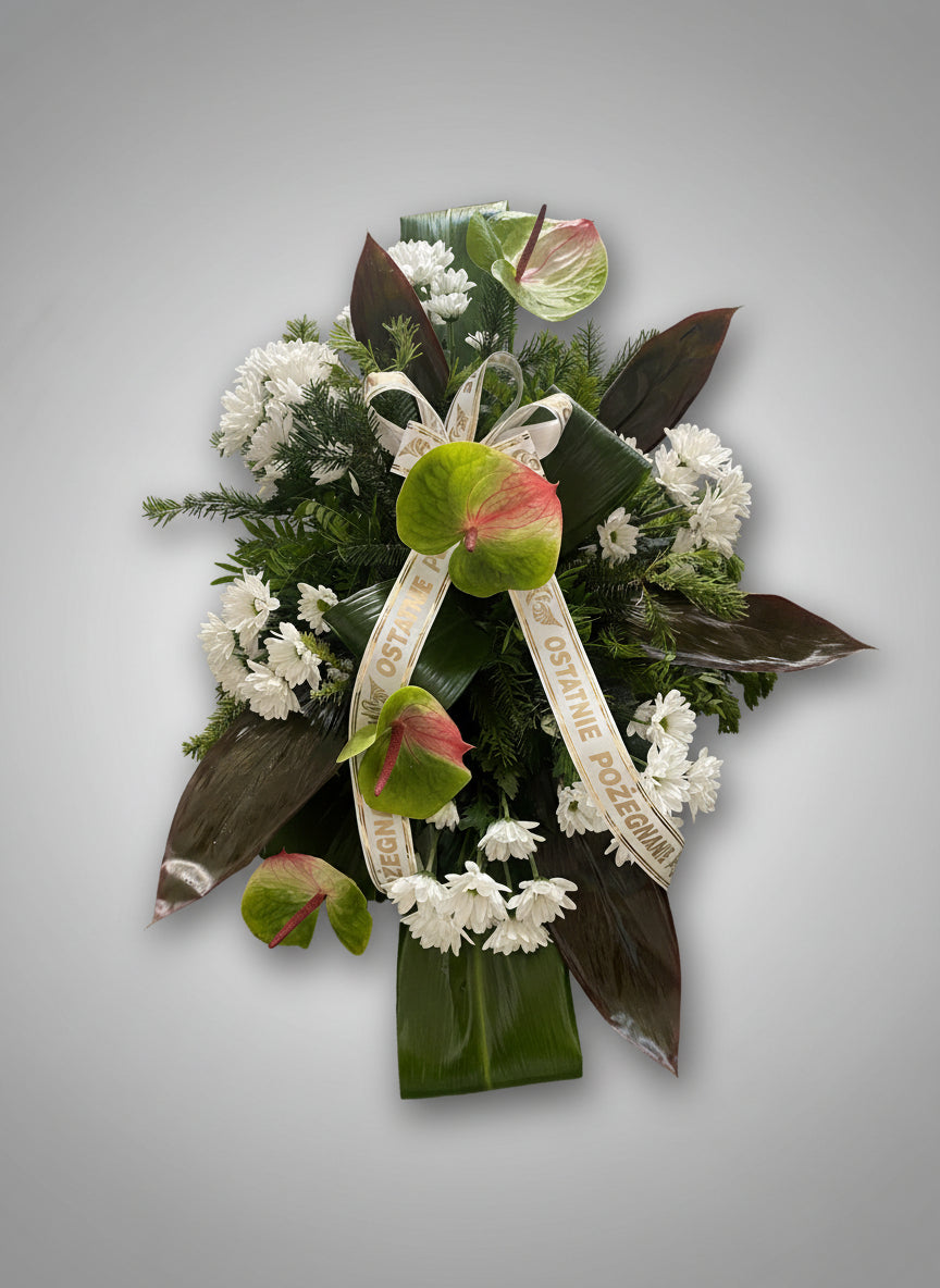 Pół-wieniec Pogrzebowy Biały z Pomarańczowymi elementami